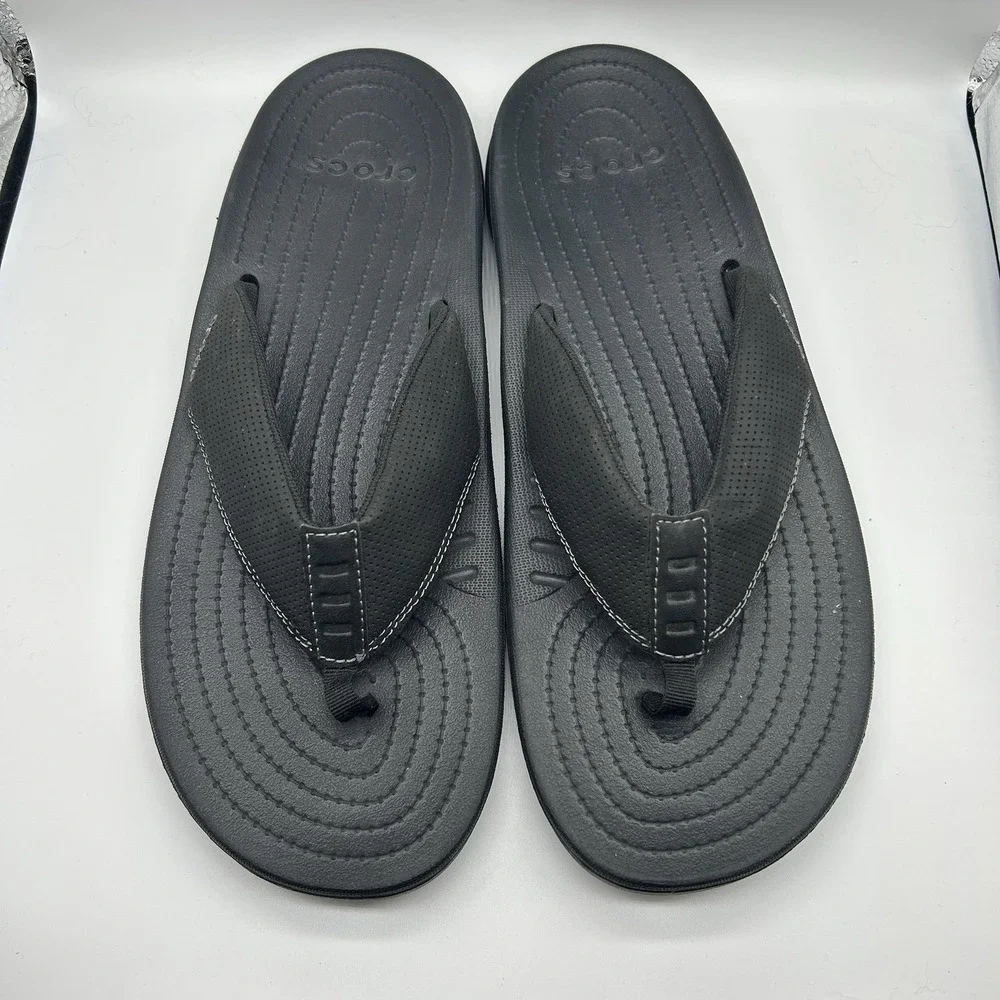 Crocs Men's Size 13 Bogota Flip Flops Black Slip On Sandals Casual Comfort